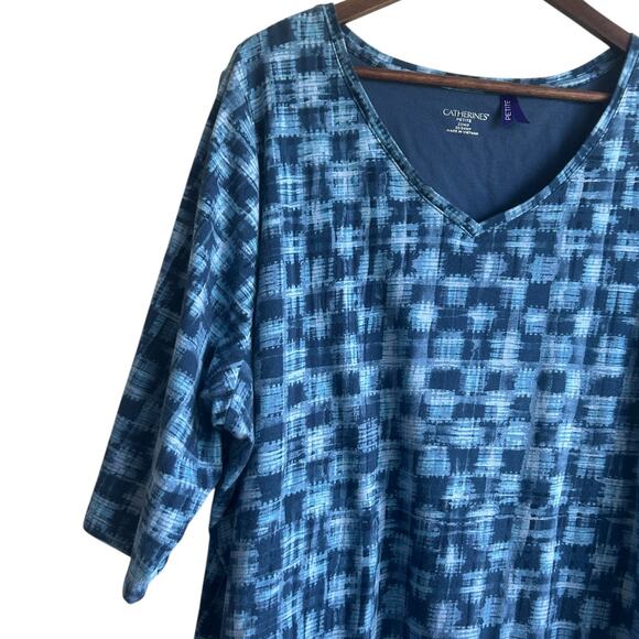 Catherines Women Top‎ 2X Petite Blue Abstract Casual Whimsy Mature Office Travel - Picture 4 of 8